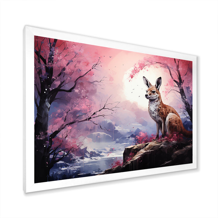 Moonlight Kangaroo Landscape - Pink Kangaroo Wall Art