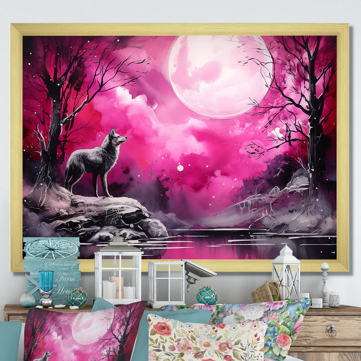 Moonlight Wolf Marvel - Pink Wolf Wall Art