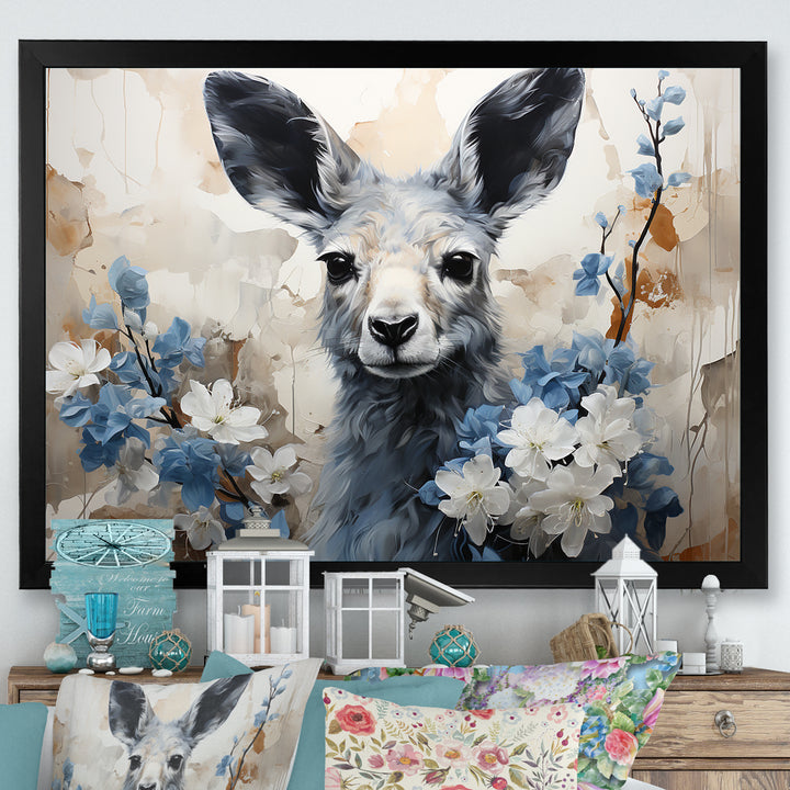 Graceful Floral Kangaroo - Kangaroo Living Room Wall Art