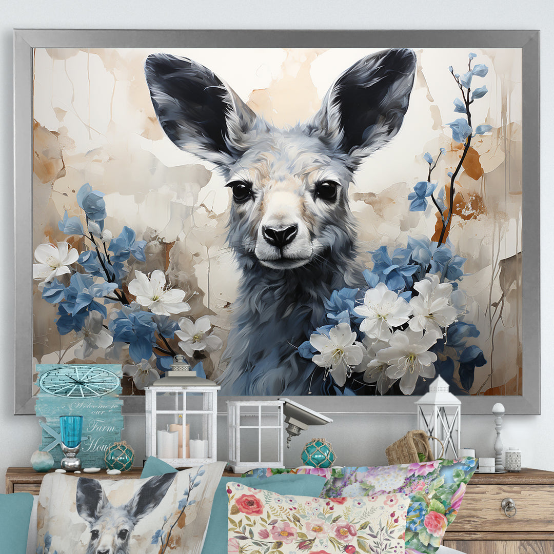 Graceful Floral Kangaroo - Kangaroo Living Room Wall Art