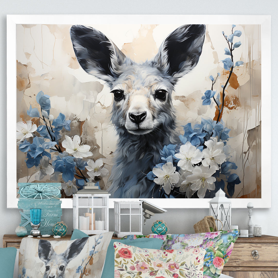 Graceful Floral Kangaroo - Kangaroo Living Room Wall Art