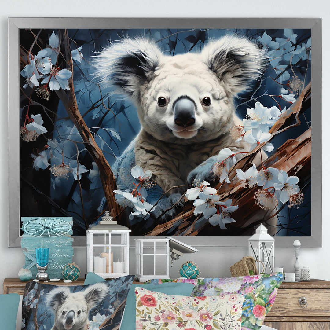Cuddly Climbing Koala - Gray Koala Wall Art