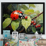 Botanical Ladybug Harmony - Ladybug Framed Canvas Art
