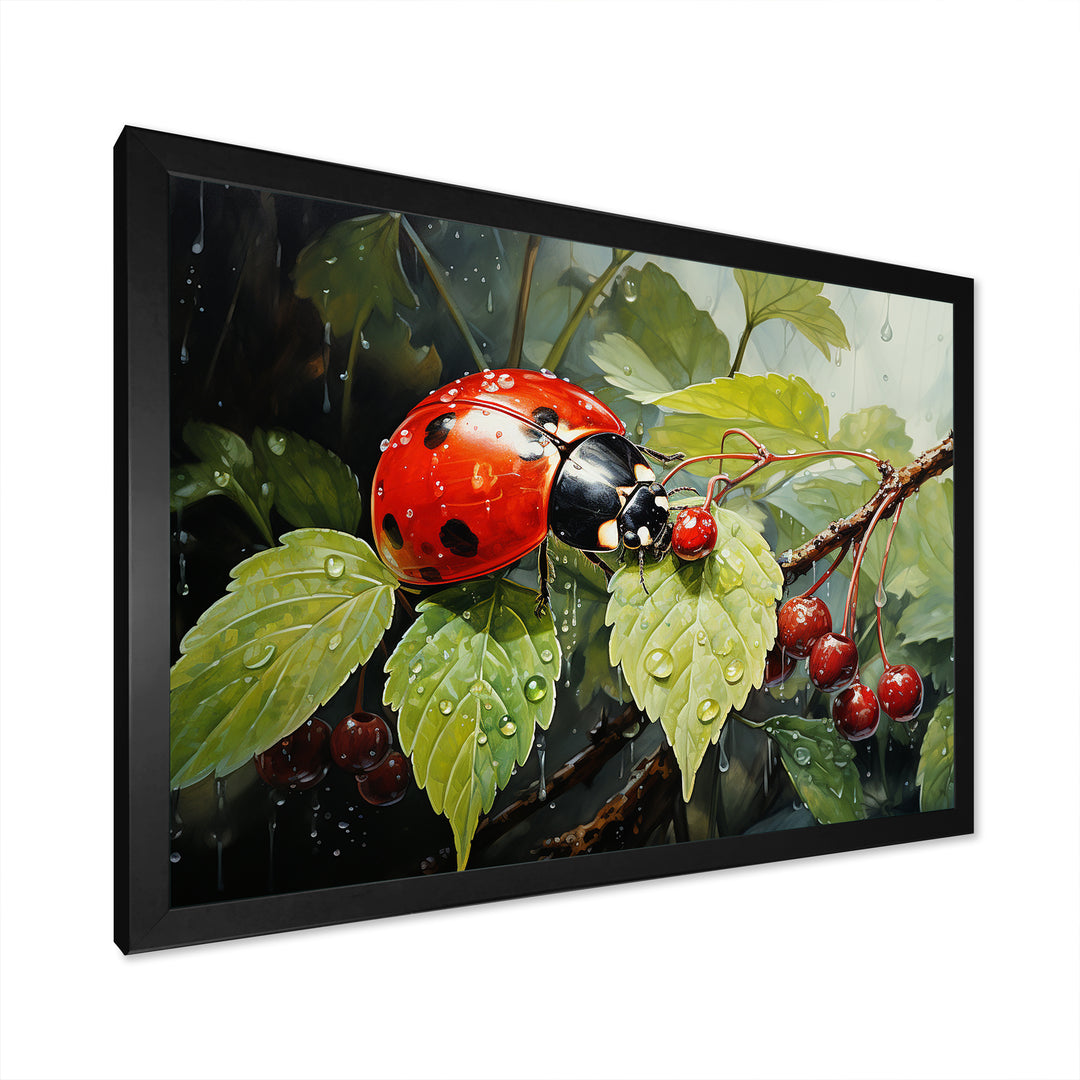 Botanical Ladybug Harmony - Ladybug Framed Canvas Art