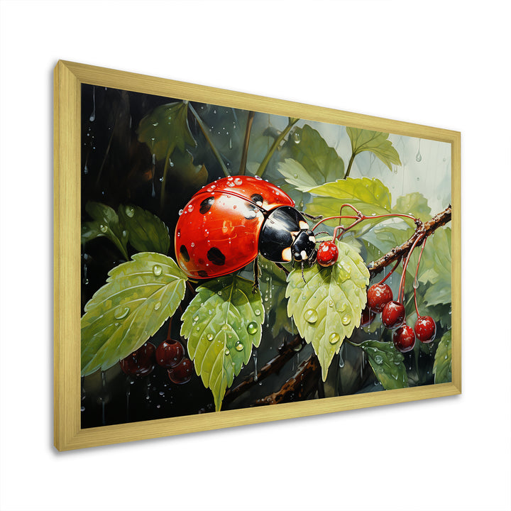 Botanical Ladybug Harmony - Ladybug Framed Canvas Art