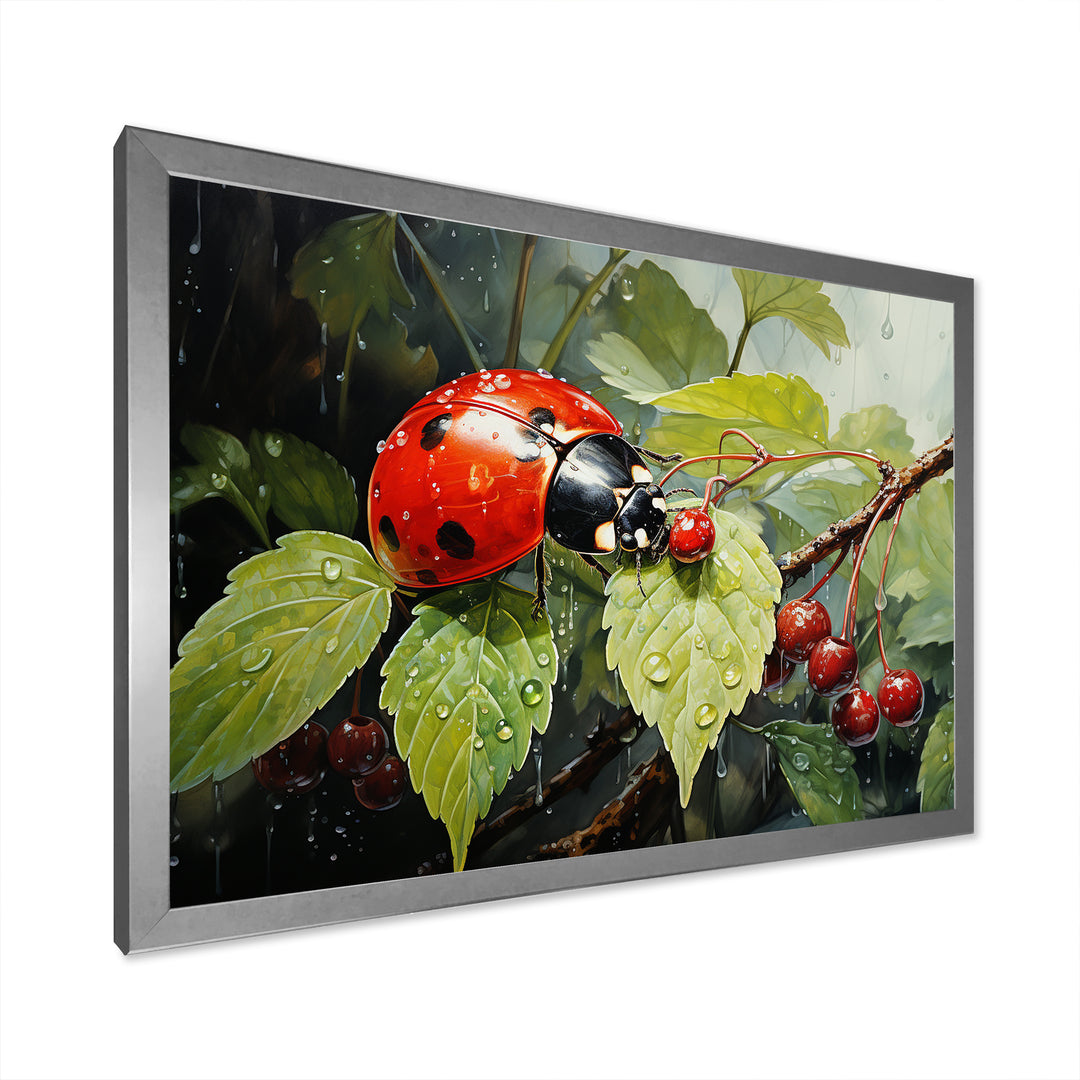 Botanical Ladybug Harmony - Ladybug Framed Canvas Art
