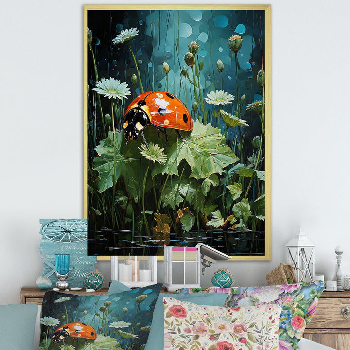 Ladybug S Blooming Emerald Garden - Red Ladybug Wall Art