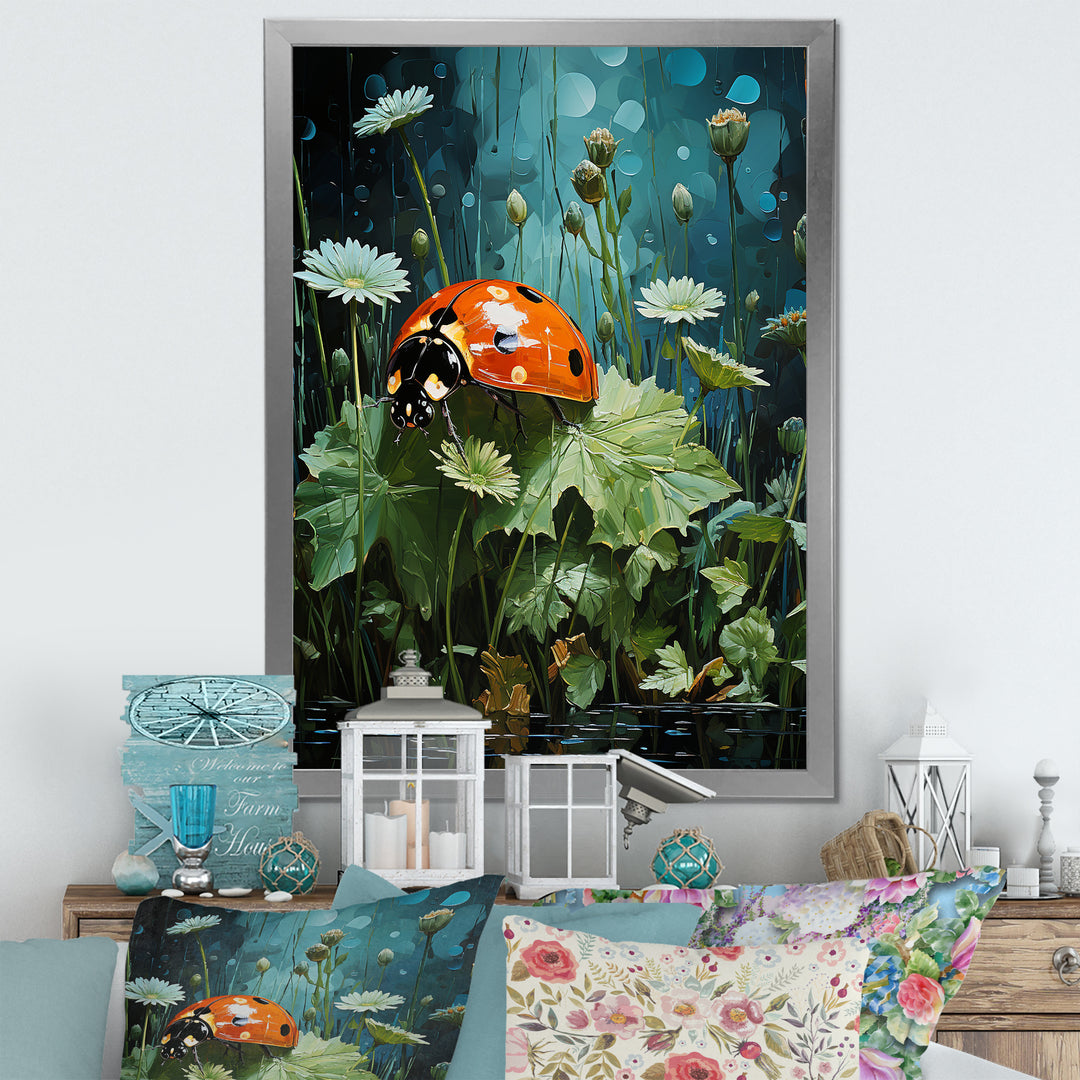 Ladybug S Blooming Emerald Garden - Red Ladybug Wall Art