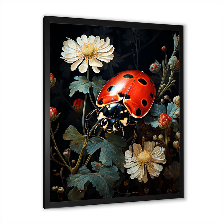 Ladybug Floral Nocturne - Ladybug Canvas Wall Art