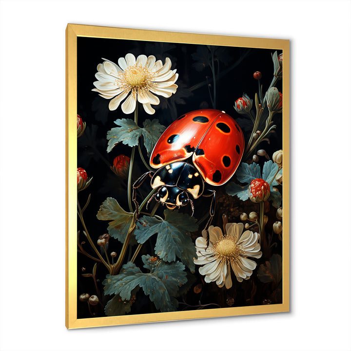 Ladybug Floral Nocturne - Ladybug Canvas Wall Art