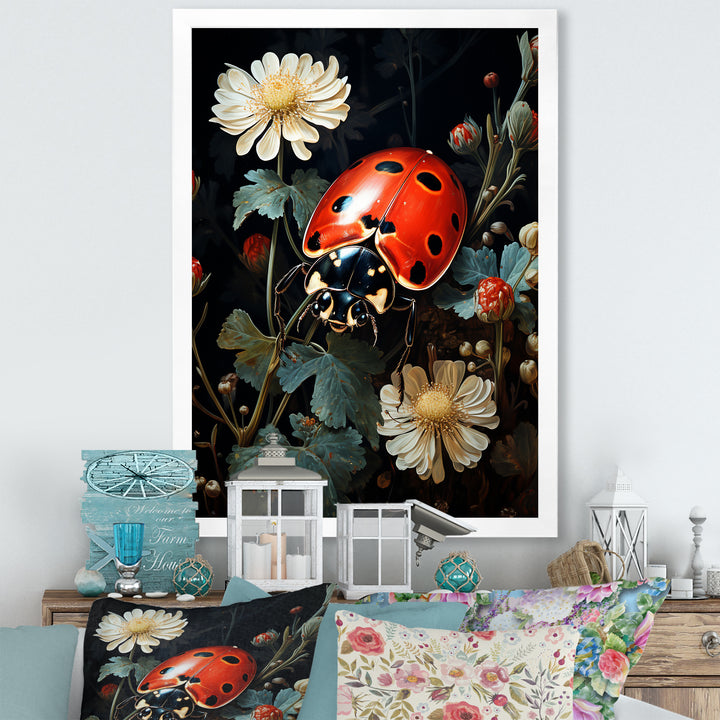 Ladybug Floral Nocturne - Ladybug Canvas Wall Art