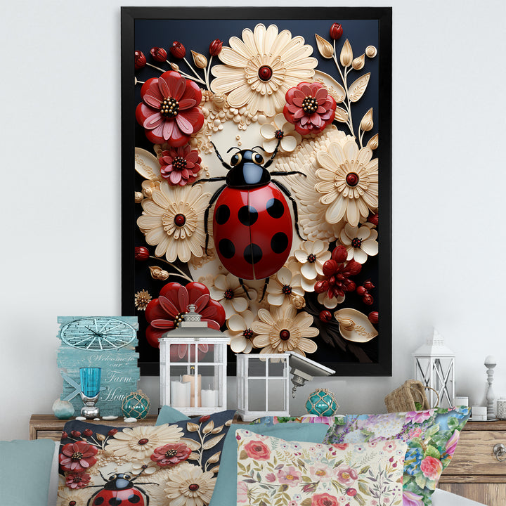 Curious Paper Mache Ladybug Garden - Ladybug Wall Decor