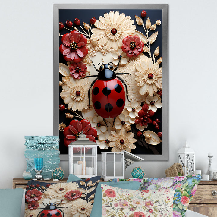 Curious Paper Mache Ladybug Garden - Ladybug Wall Decor