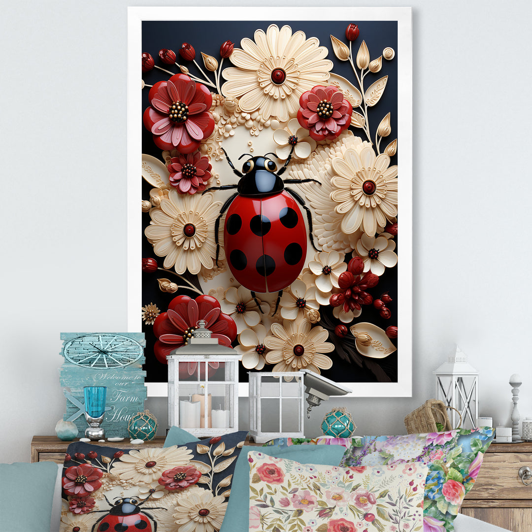Curious Paper Mache Ladybug Garden - Ladybug Wall Decor