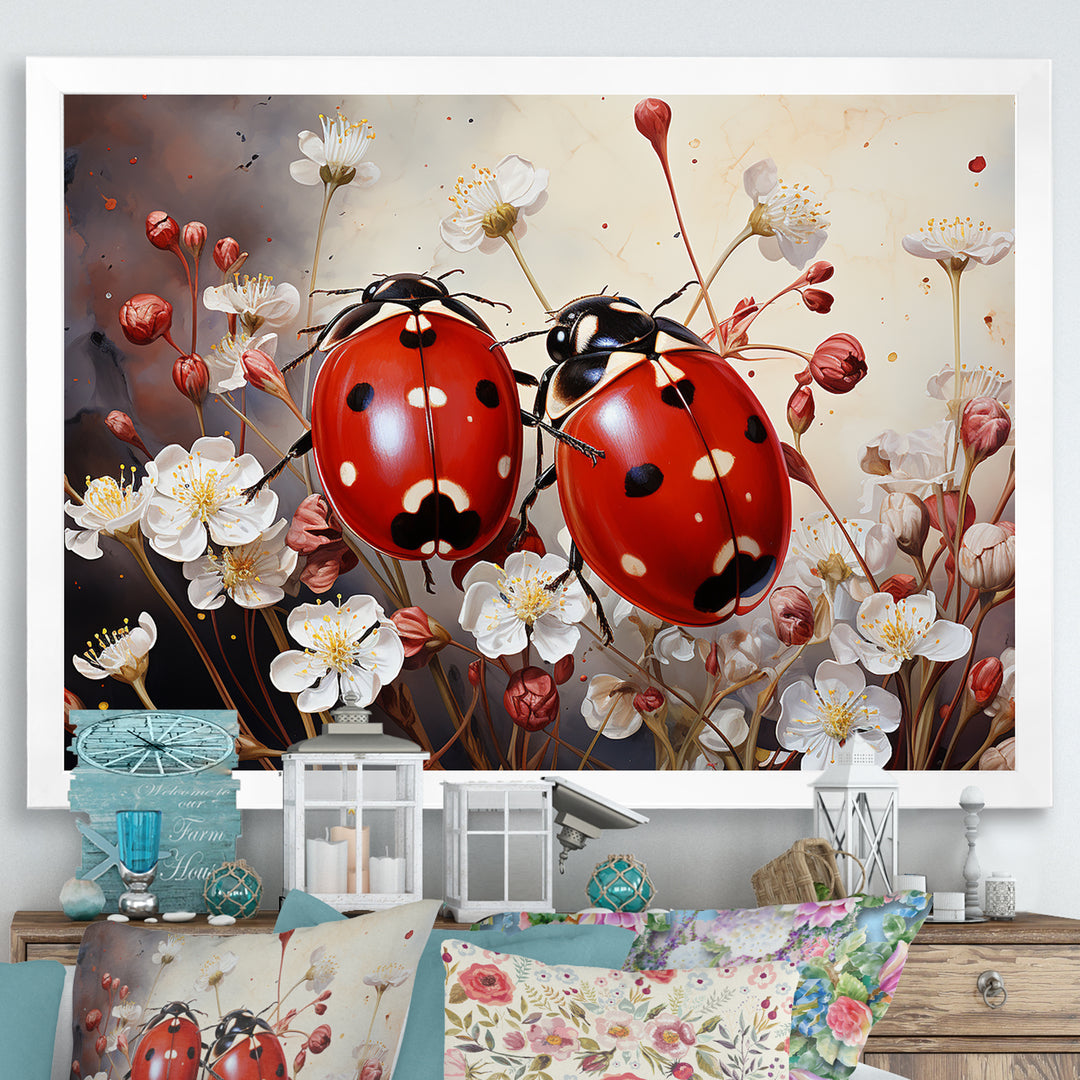Polka Dot Lady Bug Floral Serenade - Red Ladybug Wall Art