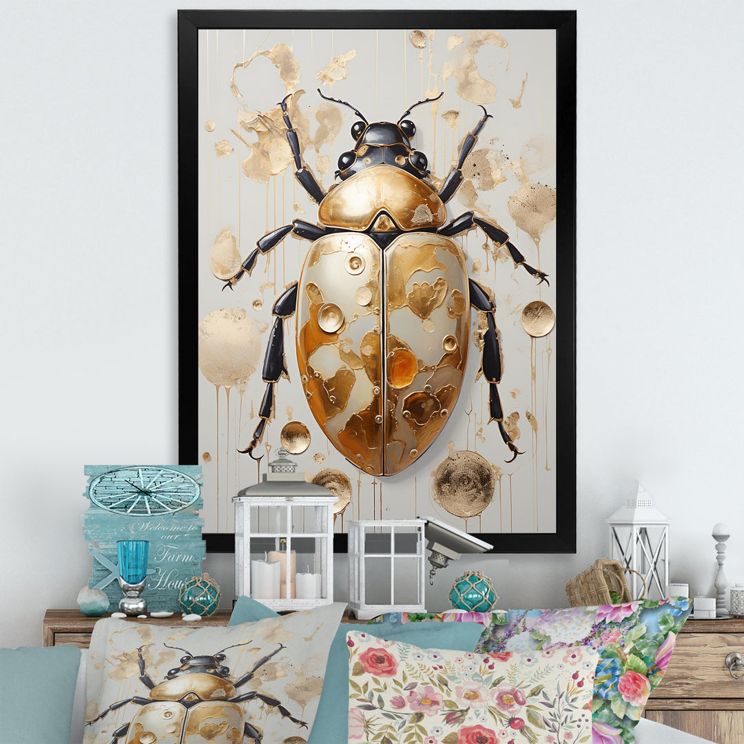 Gold Vintage Minimalism Beetle - Insects &amp; Bugs Bedroom Wall Art