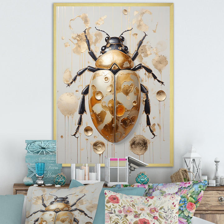 Gold Vintage Minimalism Beetle - Insects &amp; Bugs Bedroom Wall Art