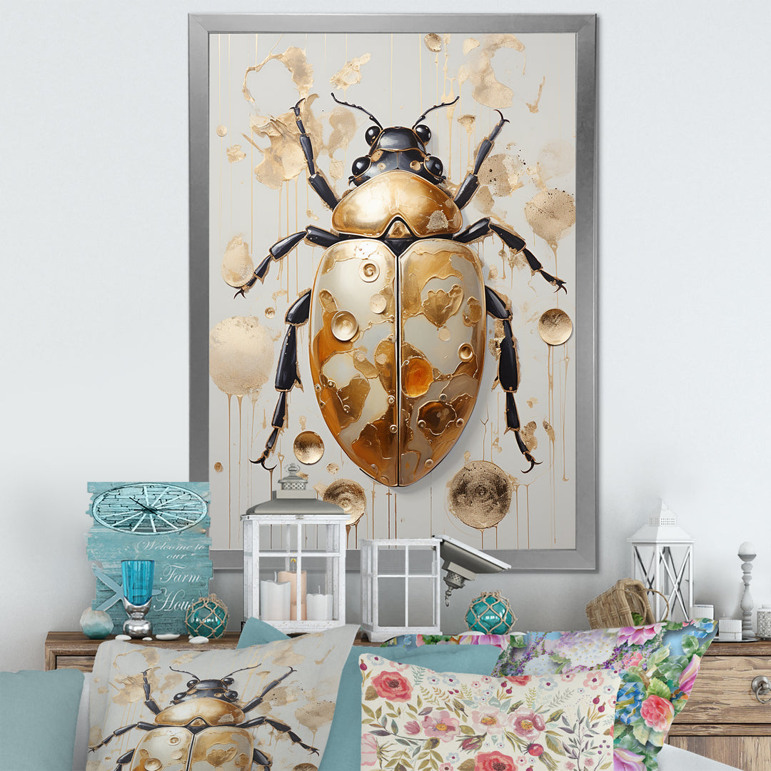 Gold Vintage Minimalism Beetle - Insects &amp; Bugs Bedroom Wall Art