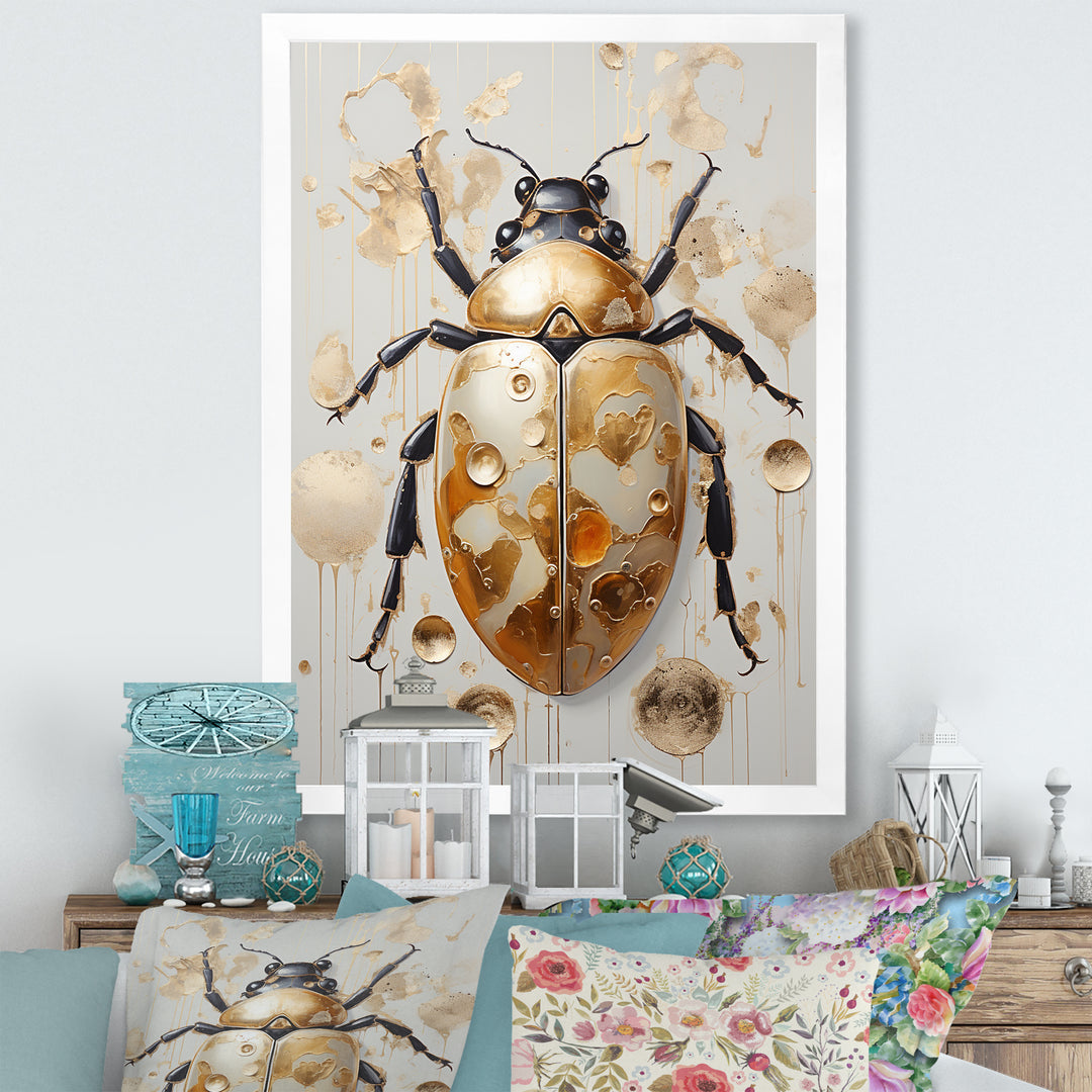Gold Vintage Minimalism Beetle - Insects &amp; Bugs Bedroom Wall Art