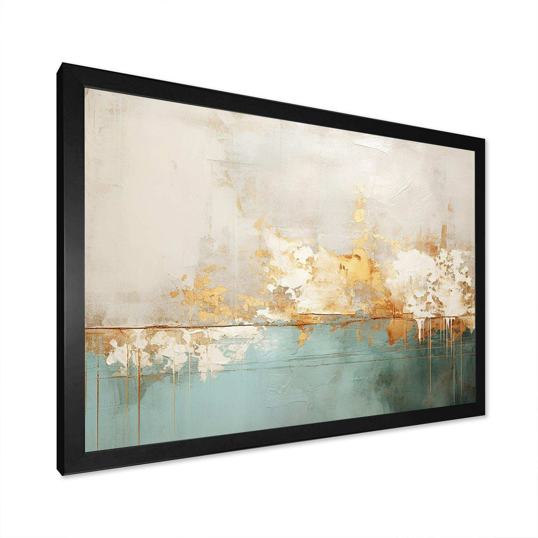 Minimalism Gold And Teal Horizon I - Abstract Canvas Wall Art
