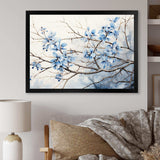 Blue And Grey Leave On Branch - Floral Canvas Wall Art