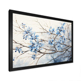 Blue And Grey Leave On Branch - Floral Canvas Wall Art