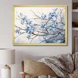 Blue And Grey Leave On Branch - Floral Canvas Wall Art