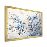 Blue And Grey Leave On Branch - Floral Canvas Wall Art