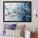 Blue And Grey Leave On Branch I - Floral Canvas Wall Art