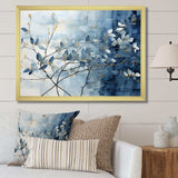 Blue And Grey Leave On Branch I - Floral Canvas Wall Art