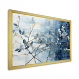 Blue And Grey Leave On Branch I - Floral Canvas Wall Art