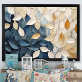 Beige And Blue Minimalism Leaves Collage - Floral Canvas Wall Art