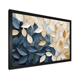 Beige And Blue Minimalism Leaves Collage - Floral Canvas Wall Art