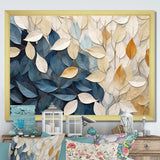 Beige And Blue Minimalism Leaves Collage - Floral Canvas Wall Art