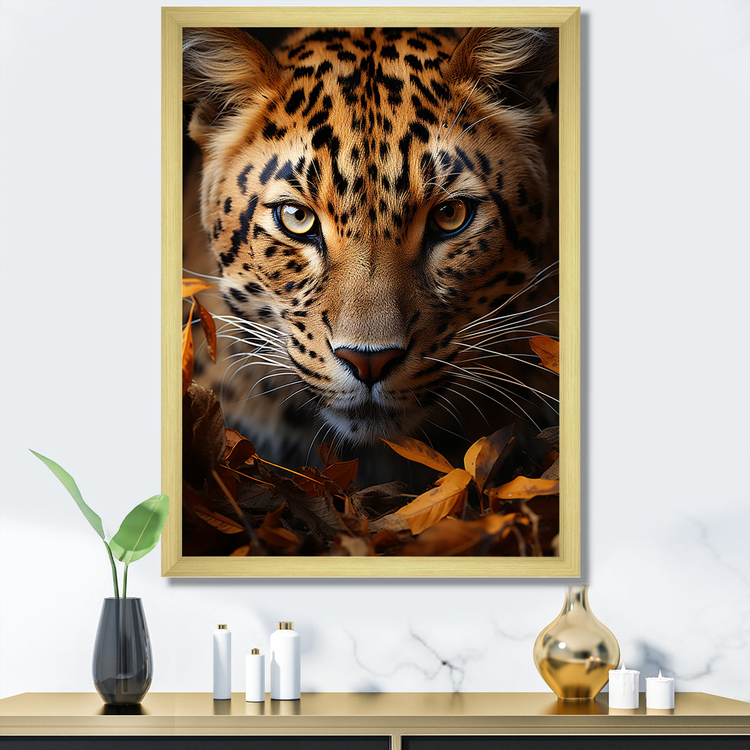 Leopard Golden Stalker Portrait Gaze - Leopard Living Room Wall Art