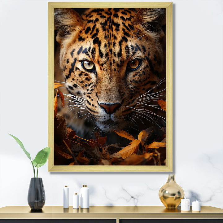 Leopard Golden Stalker Portrait Gaze - Leopard Living Room Wall Art