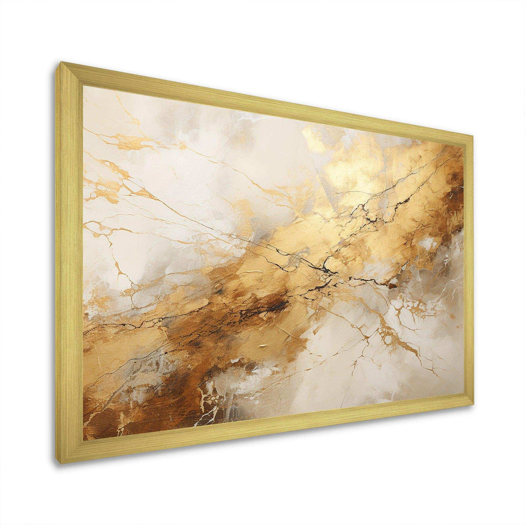 Beige And Gold Marble Lightning I - Abstract Canvas Wall Art