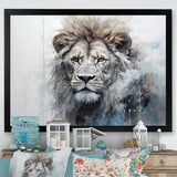 Grey And Blue Savannah Royalty Lion - Lion Large Canvas Wall Art