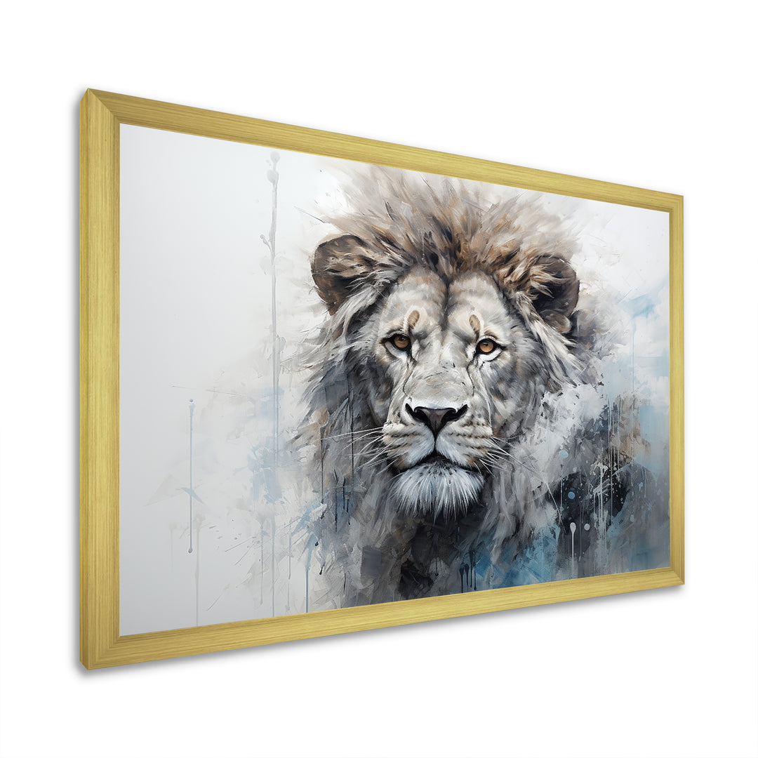 Grey And Blue Savannah Royalty Lion - Lion Large Canvas Wall Art
