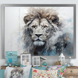 Grey And Blue Savannah Royalty Lion - Lion Large Canvas Wall Art