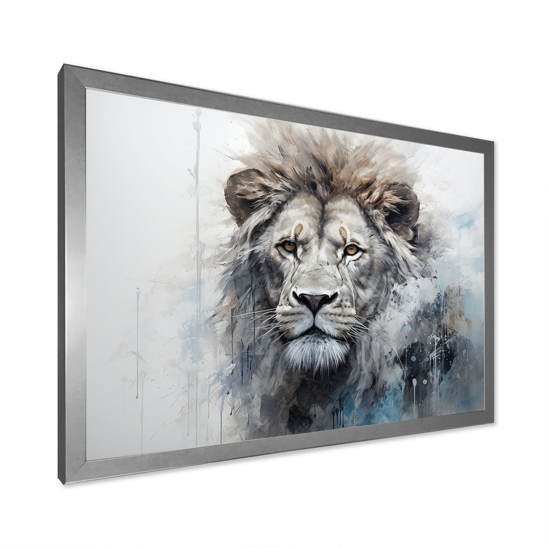 Grey And Blue Savannah Royalty Lion - Lion Large Canvas Wall Art