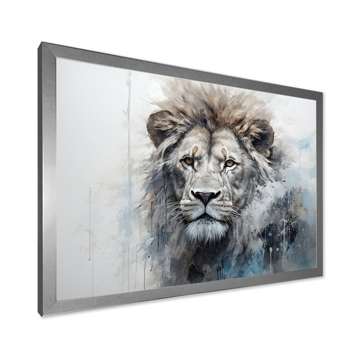 Grey And Blue Savannah Royalty Lion - Lion Large Canvas Wall Art
