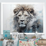 Grey And Blue Savannah Royalty Lion - Lion Large Canvas Wall Art