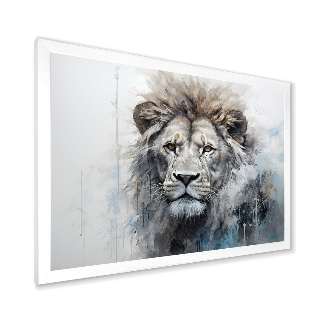 Grey And Blue Savannah Royalty Lion - Lion Large Canvas Wall Art