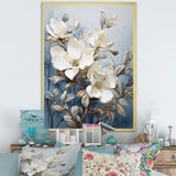 Blue And White Painted Magnolias - Floral Canvas Wall Art