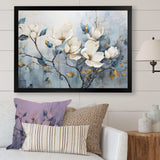 Elegant White And Blue Magnolias Tranquility - Floral Canvas Wall Art