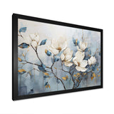 Elegant White And Blue Magnolias Tranquility - Floral Canvas Wall Art