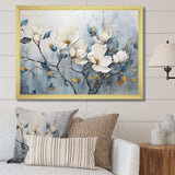 Elegant White And Blue Magnolias Tranquility - Floral Canvas Wall Art