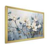 Elegant White And Blue Magnolias Tranquility - Floral Canvas Wall Art