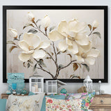 Beige And Green Magnolias Flower Blossum - Floral Canvas Wall Art